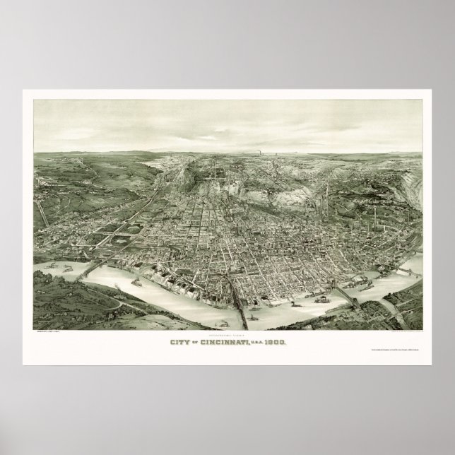 Cincinnati, OH Panoramakarte - 1900 Poster (Vorne)