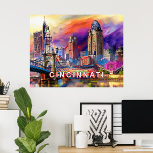 Cincinnati Ohio Abstrakte Skyline Kunst, Dichtung  Poster
