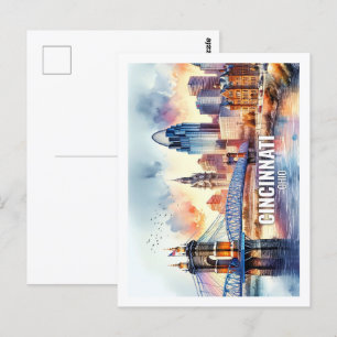 Cincinnati Ohio berühmte Reiseziele Aquarell Postkarte