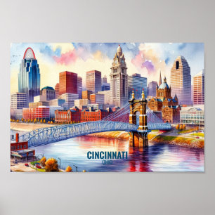 Cincinnati Ohio Famous Travel Places Water Poster