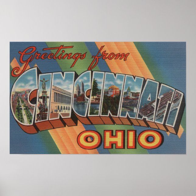 Cincinnati, Ohio - Große Buchstabenszenen Poster (Vorne)