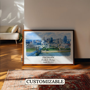 Cincinnati Ohio Poster, Aquarell, Maßgeschneidert Poster