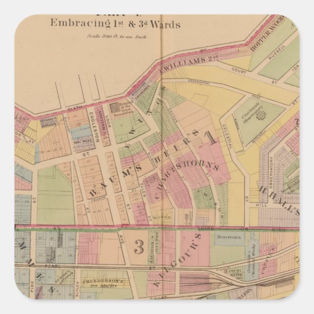 Cincinnati, Ohio Quadratischer Aufkleber (Vorderseite)