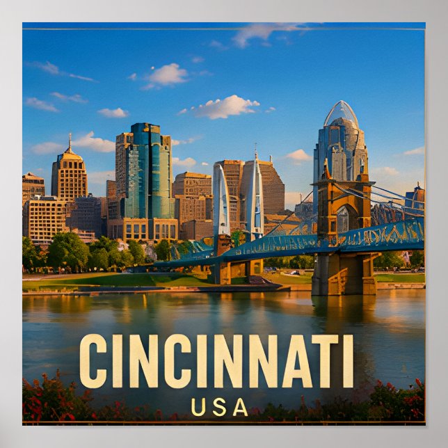 Cincinnati Ohio River Reise-Geschenk Poster (Vorne)