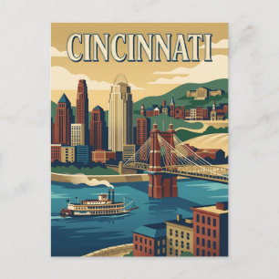 Cincinnati Ohio Riverfront Bridge Vintage Poster Postkarte