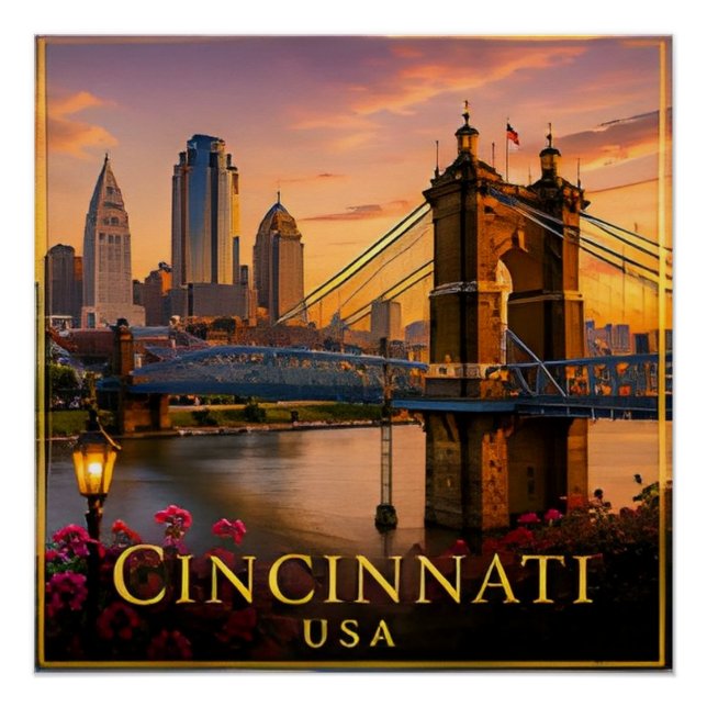 Cincinnati Ohio Riverfront & Midwest-Erbe 🗺️ Poster (Vorderseite)