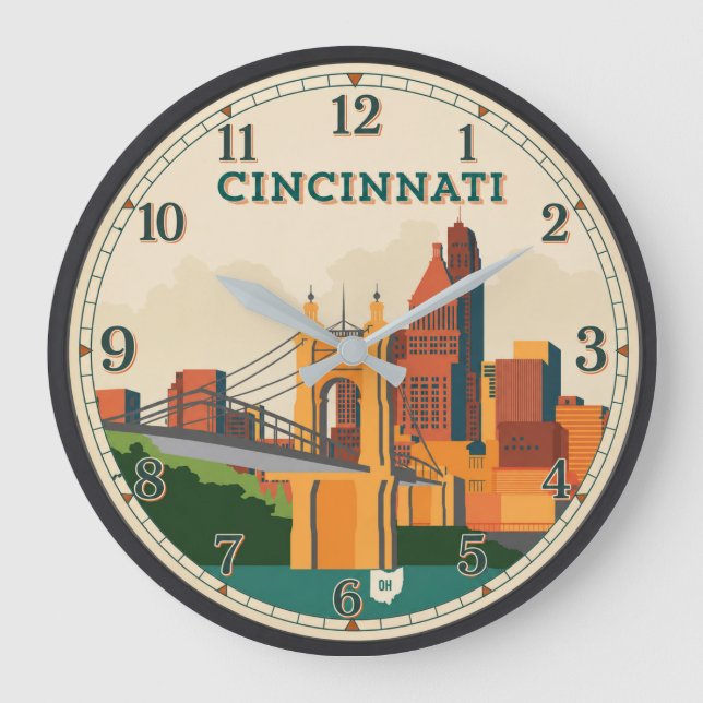 Cincinnati Ohio Skyline  Große Wanduhr (Vorderseite)
