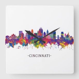 Cincinnati Ohio Skyline Quadratische Wanduhr