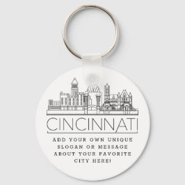 Cincinnati, Ohio Stylized Skyline | Benutzerdefini Schlüsselanhänger
