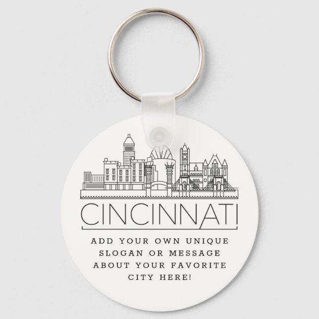 Cincinnati, Ohio Stylized Skyline | Benutzerdefini Schlüsselanhänger (Vorderseite)