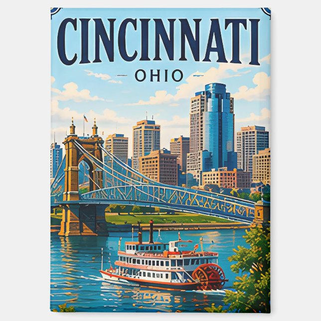 🌉 Cincinnati Ohio Urlaubserinnerung Uferpromenade Magnet (Vorderseite)