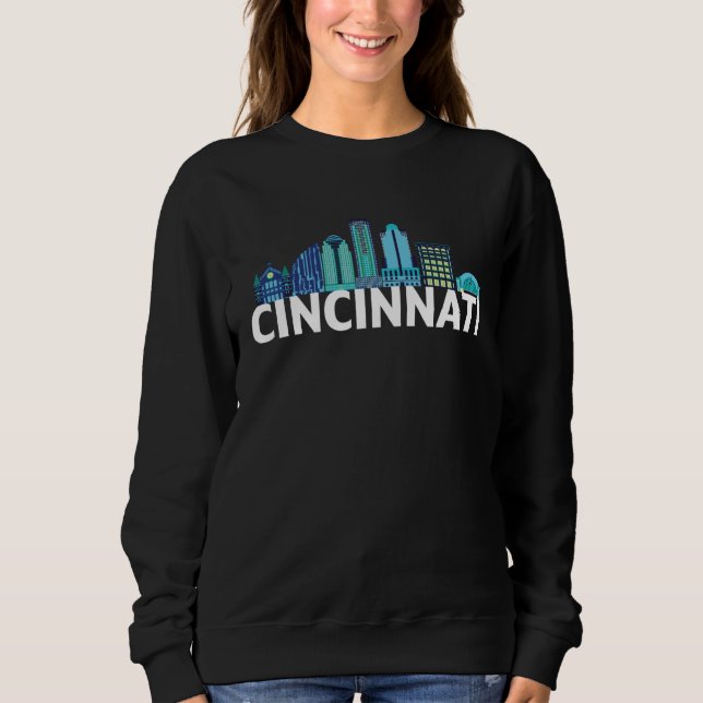 Cincinnati Ohio USA Skyline Silhouette Outline Ske Sweatshirt (Vorderseite)