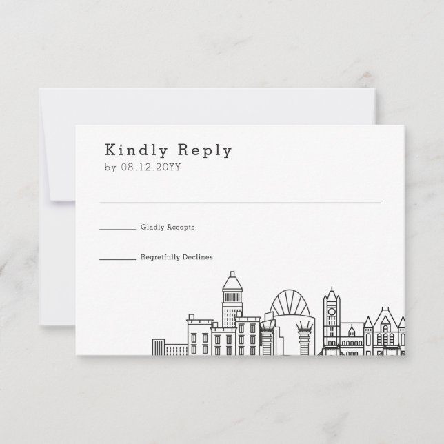Cincinnati, Ohio Wedding | Stilisierte Skyline-UAW RSVP Karte (Vorderseite)