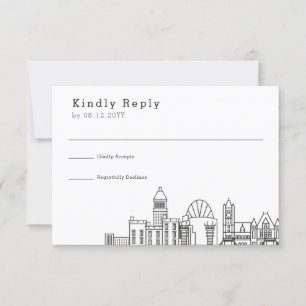 Cincinnati, Ohio Wedding Stilisierte Skyline-UAW RSVP Karte
