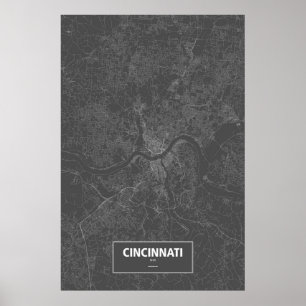 Cincinnati, Ohio (weiß auf schwarz) Poster