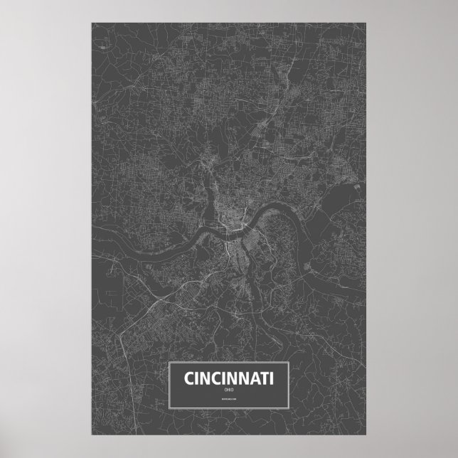 Cincinnati, Ohio (weiß auf schwarz) Poster (Vorne)