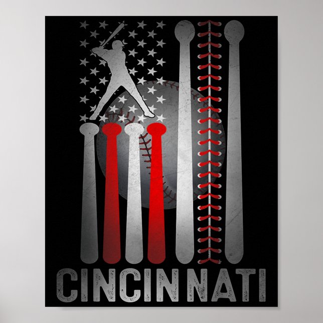 Cincinnati Retro Baseball Lover US Flag trifft auf Poster (Vorne)