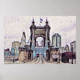 Cincinnati Roebling Hängebrücke Wasserfarbe Poster