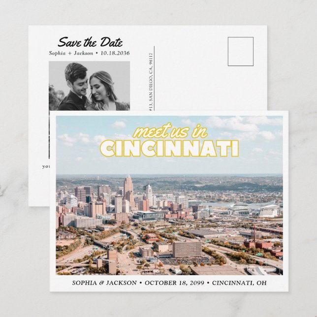 Cincinnati Save the Date Retro Wedding Postcard Postkarte (Vorne/Hinten)