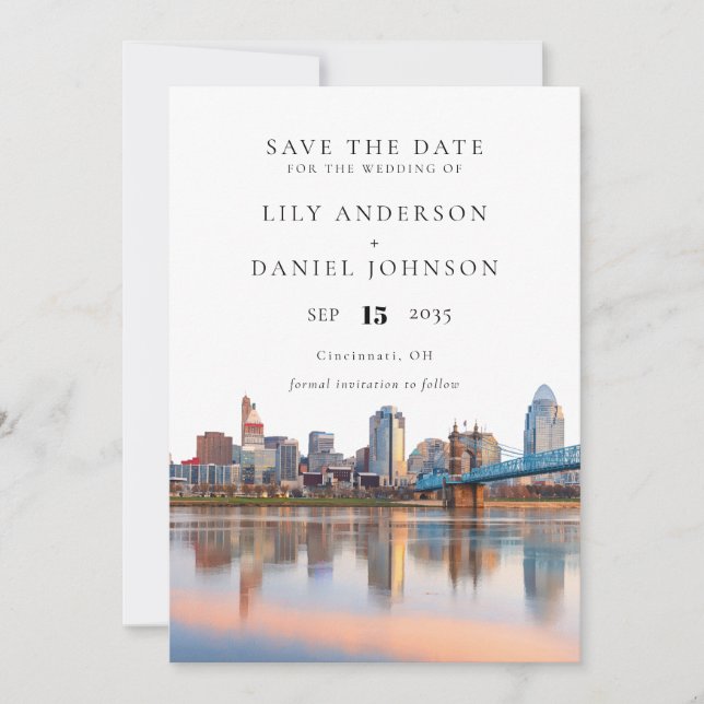 Cincinnati Skyline Aquarell Ohio Hochzeit Save The Date (Vorderseite)