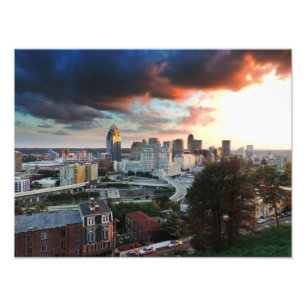 Cincinnati Skyline bei Sonnenuntergang Fotodruck