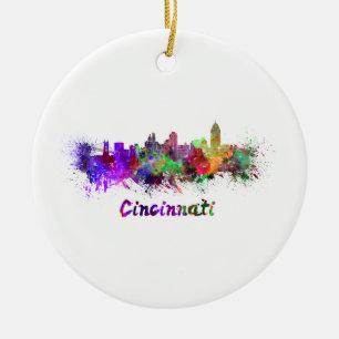 Cincinnati skyline im Watercolor Keramikornament
