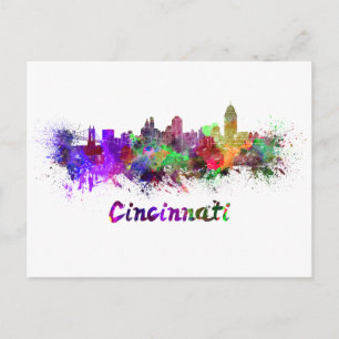 Cincinnati skyline im Watercolor Postkarte