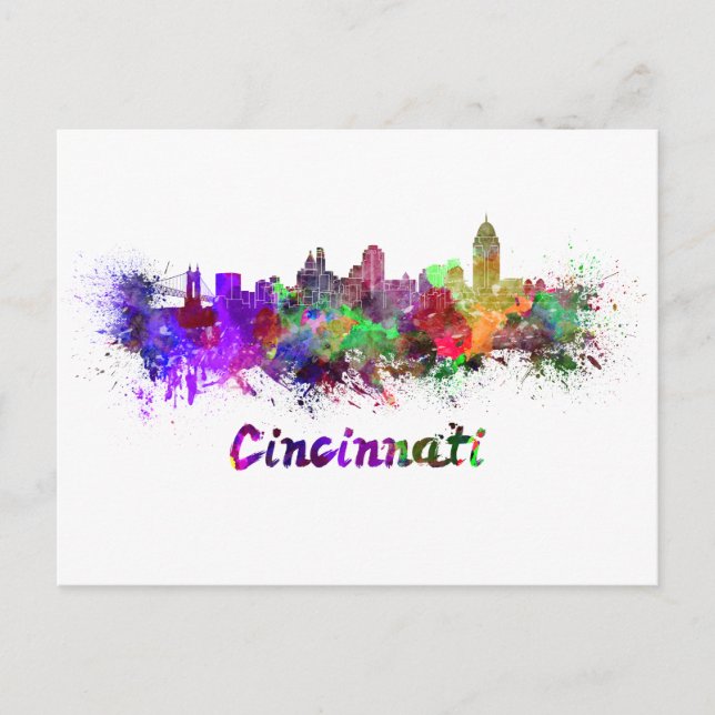 Cincinnati skyline im Watercolor Postkarte (Vorderseite)