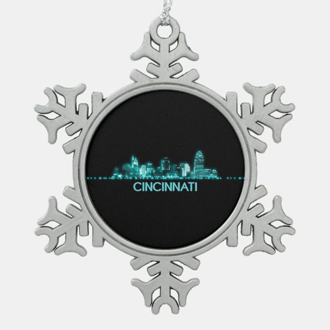 Cincinnati Skyline Schneeflocken Zinn-Ornament (Vorderseite)