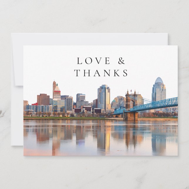 Cincinnati Skyline Watercolor Wedding Photo Dankeskarte (Vorderseite)