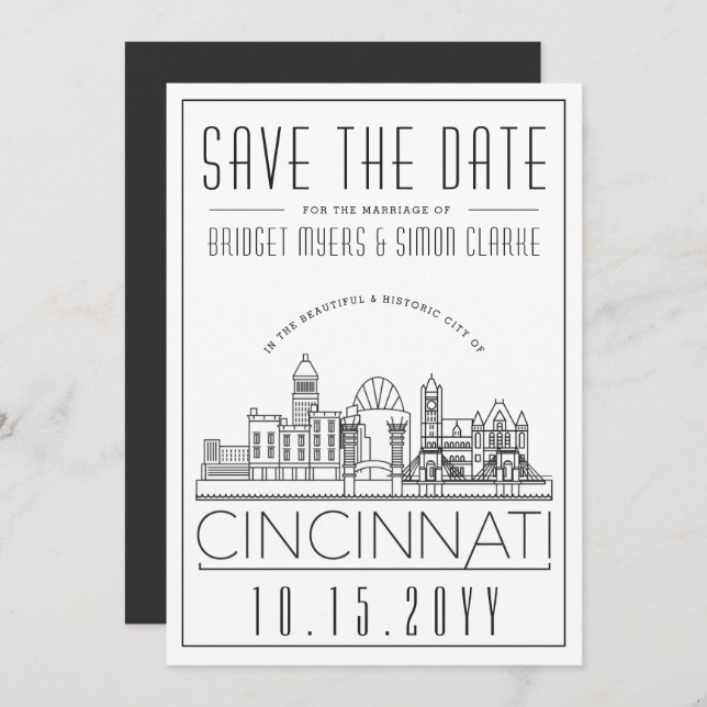 Cincinnati Wedding Stylized Skyline Save the Date Einladung (Vorne/Hinten)