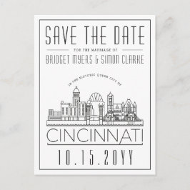 Cincinnati Wedding Stylized Skyline Save the Date Postkarte