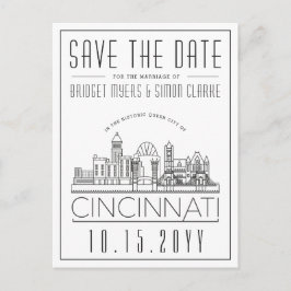 Cincinnati Wedding Stylized Skyline Save the Date Postkarte