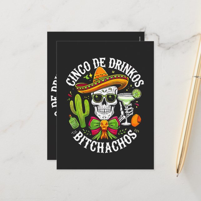 Cinco De Drinko Bitchachos Feiertagspostkarte (Vorderseite/Rückseite Beispiel)