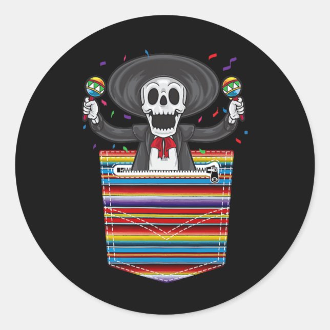 Cinco De Mayo 2025 Calaca Blanket Pocket serape Runder Aufkleber (Vorderseite)