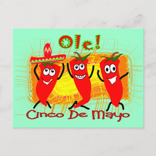 Cinco de Mayo 3 Dancing Chili Paprikaschoten Adora Postkarte (Vorderseite)