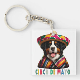 Cinco De Mayo Berner Hund mit Poncho und Sombrero Schlüsselanhänger
