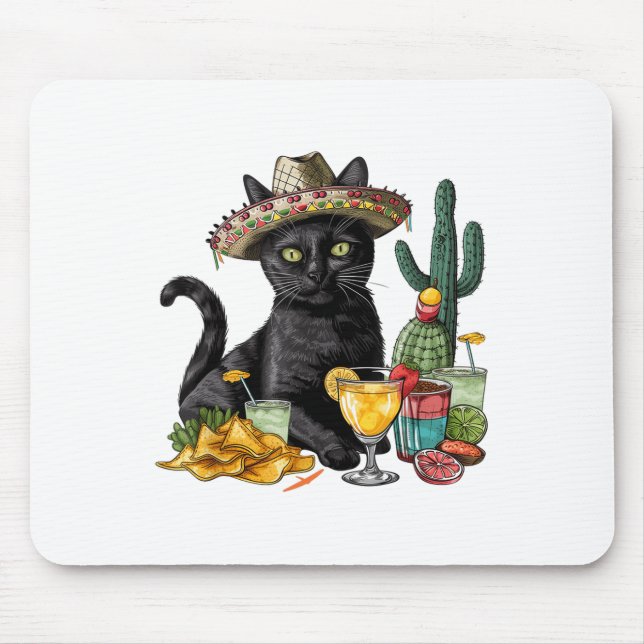 Cinco De Mayo Black Cat Mexikanische Küche Black C Mousepad (Vorne)