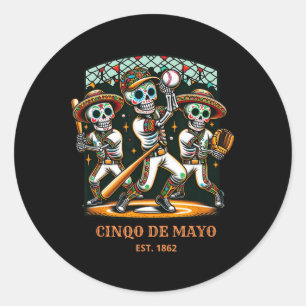 Cinco De Mayo Bysebyll Skeletons Runder Aufkleber