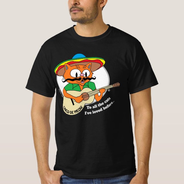 Cinco De Mayo Cartoon Mustache Cat Funny T-Shirt (Vorderseite)