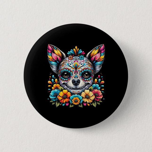 Cinco De Mayo Chihuahua Dog Sugar Skull Blume Button (Vorderseite)