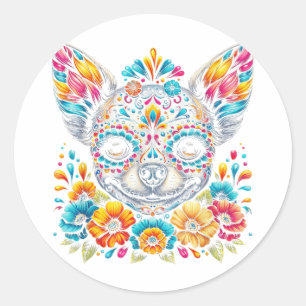 Cinco De Mayo Chihuahua Dog Sugar Skull Blume Runder Aufkleber
