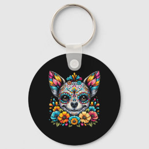 Cinco De Mayo Chihuahua Dog Sugar Skull Blume Schlüsselanhänger