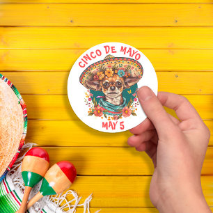 Cinco de Mayo Chihuahua Wearing Sombrero & Serape Runder Aufkleber