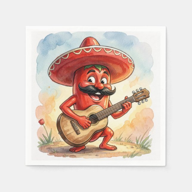 Cinco de Mayo Chili-Gitarrespieler Serviette (Vorderseite)