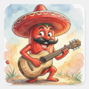 Cinco de Mayo Chili-Gitarrist Quadratischer Aufkleber