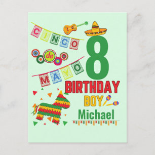 Cinco de Mayo Colorful Birthday Boy Fiesta Party Postkarte