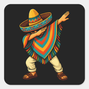 Cinco de Mayo Dabbing Mexican Poncho Quadratischer Aufkleber