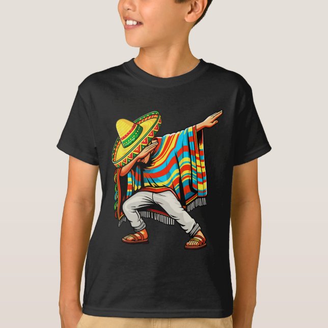 Cinco De Mayo Dabbing Mexican Poncho Sombrero Hat T-Shirt (Vorderseite)