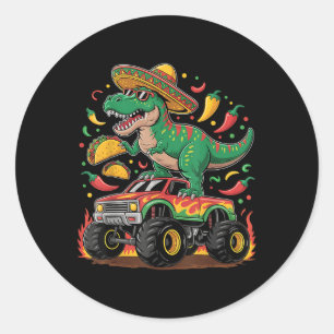 Cinco De Mayo Dinosaur Taco Monster Truck Sombrero Runder Aufkleber